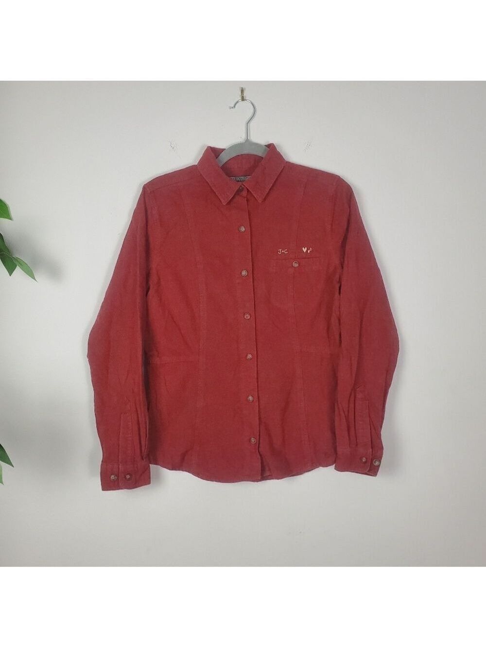 Woolrich Women's Ruby Heather Red Casual Button Down Shirt Embroidered Size M
